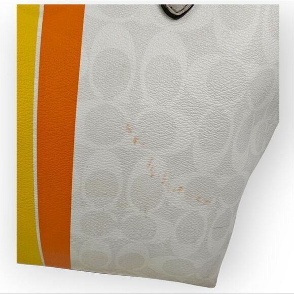 Coach Varsity Stripe City Zip Tote in Signature 38405 Silver/Chalk Orange Bag - Picture 6 of 13